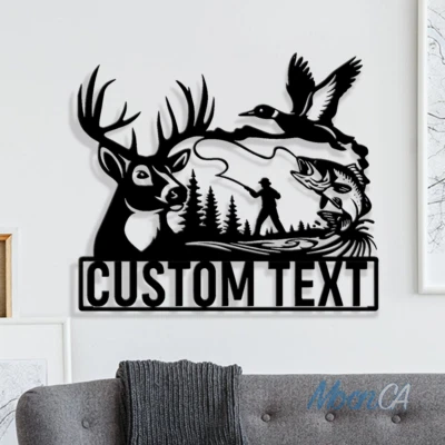 Custom Deer Hunting And Fishing Metal Sign, Wall Art Hunter Sign Decoration For Foto 1 de 4