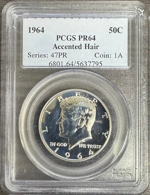 1964 Silver Proof Accented Hair Kennedy Half Dollar PCGS PR64 - Image 1 of 2