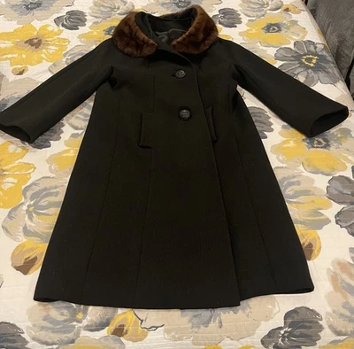 VINTAGE-Steven’s Forstmann Black Wool Coat Fur Collar Union Made EX-COND! - Image 1 of 4