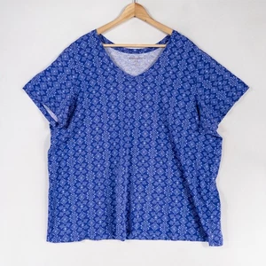 Camiseta Woman Within Top 2X Azul Estampado Geométrico Cuello en V Manga Corta Algodón - Imagen 1 de 8