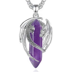 Dragon Necklace for Women Men - Amethyst Healing Crystal Pendant - Spiritual ... - Picture 1 of 9