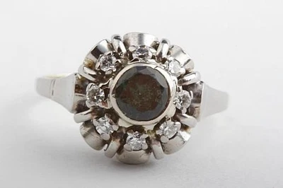 Ring Turmalin Diamanten 585 Bicolor Gold antik Altschliff - - Bild 1 von 4