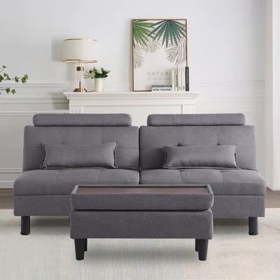 Upholstered Modern Living Room Sofa 2 Seat Loveseat Sofa w/ Adjustable Headrest - Image 1 of 4