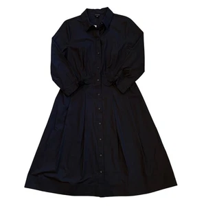 Talbots Shirt Dress Womens 10 Black Poplin Collared Button Front Midi 3/4 Sleeve - Picture 1 of 10