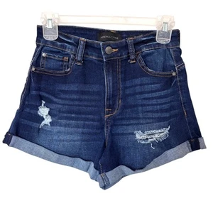 Kendall & Kylie The Icon Blue Denim Distressed Stretch Cuffed Shorts Size 1/25 - Picture 1 of 8