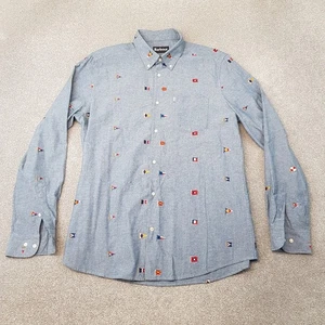 Barbour Mens Shirt Large Blue Flag Chambray Tailored Fit Mod Casuals Button Down - Picture 1 of 12