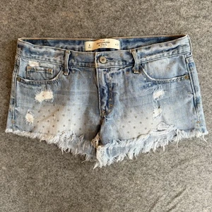 Pantalones Cortos Abercrombie & Fitch Mujer 4 W27 Azul Denim Envejecido Lunares Dobladillo Deshilachado - Imagen 1 de 8