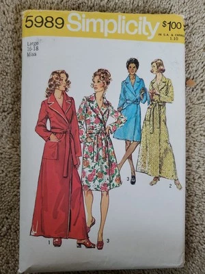 Simplicity 5989 Sewing Pattern Misses Robe Bathrobe Two Lengths Size 16-18 - Image 1 of 2