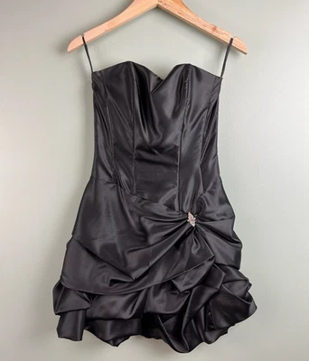 Mini Vestido De Colección Jessica McClintock Gunne Sax Talla 3/4 Negro Burbuja Sin Tirantes EE. UU. Foto 1 de 4