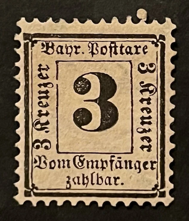 Travelstamps: 1870-71 BAVARIA GERMANY POSTAGE DUE STAMPS SCOTT #J3 MOGH - Image 1 of 4