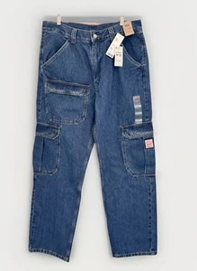LEVI'S Jeans Mens 34x32 Blue Denim Loose Cargo Pants Baggy Fit Workwear NEW - Picture 1 of 13