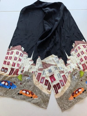 Bufanda Symphony Designs Silk Paris Street Scene con detalles de cuentas de caniche a mano Foto 1 de 4