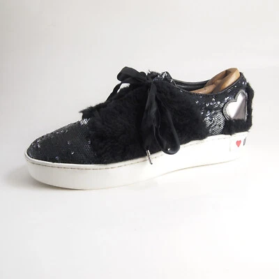 Love Moschino  Sneakers Black Leather Fur Sequined Womens Shoe Size 40 US 10 - Image 1 of 4