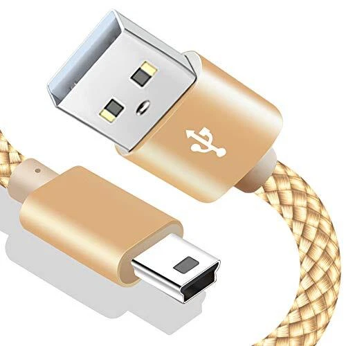10ft MINI USB Cable Braided Siocen Long Type a Male to Mini-b Charger Gold