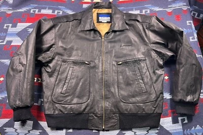 Chaqueta de bombardero de vuelo Boeing de cuero negro abrigo de piloto de avión pilotos voladores XL Foto 1 de 4