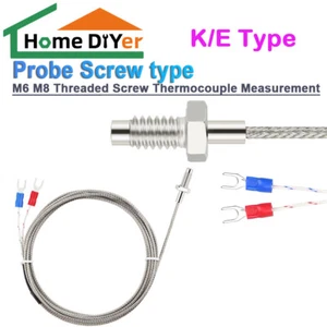 K/E Type M6 M8 Threaded Screw Thermocouple Measurement Probe Screw type 0.2-5M - Picture 1 of 11
