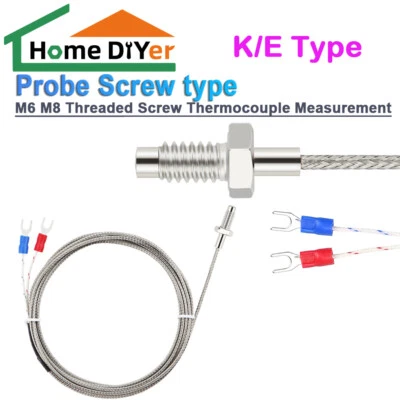 K/E Type M6 M8 Threaded Screw Thermocouple Measurement Probe Screw type 0.2-5M - Image 1 of 4