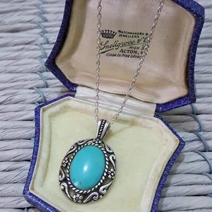 Carolyn Pollack 925 Sterling Silver Necklace, Sleeping Beauty Turquoise Pendant  - Picture 1 of 6