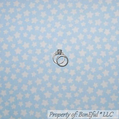 BonEful Fabric FQ Cotton Quilt Blue White STAR Sky Cloud Calico Girl Boy Kid USA - Image 1 of 4