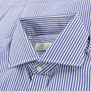 Borrelli NWT Dress Shirt Size 15 38 Blue w/ White Striped 100% Cotton - Picture 1 of 11