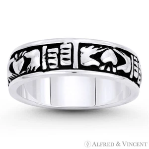 Anillo Irish Claddagh Dije Amor Lealtad Promesa Oxidado Banda de Plata Esterlina 925 - Imagen 1 de 1
