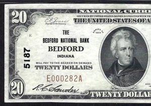 🇺🇸 IN 1929 $20 ♚♚BEDFORD, INDIANA♚♚ PMG ABOUT UNCIRCULATED 53 EPQ  BEST KNOWN! - Picture 1 of 3