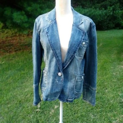 Blazer Jean Baccini Brillante Broche Botón Talla XL Foto 1 de 4