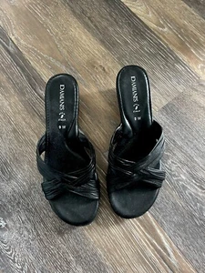 Damiani’s Black Comfort Wedge Shoe Slide  Slip On Sandal Womens 9 Made In Italy. - Picture 1 of 4