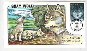 1999 COLLINS HANDPAINTED FDC POLAR ANIMALS GRAY WOLF BARROW ALASKA - Picture 1 of 1