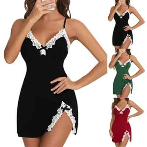 Women Sleepwear Lace Silk Satin Nightdress Sexy Lingerie Nighties Nightgown - Picture 1 of 18