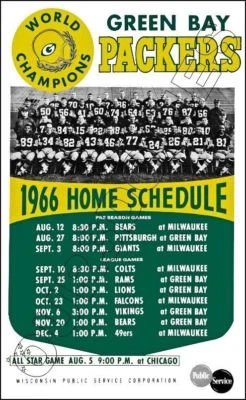 1966 Green Bay Packers Store Counter Standup Sign Reprint Schedule - Image 1 of 4