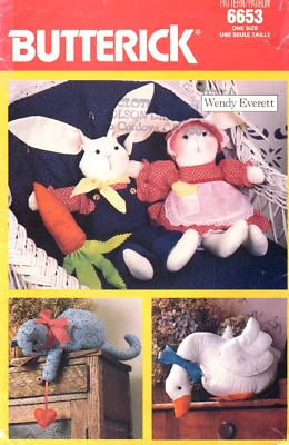 1980's  Butterick Country Animals Boy&Girl Bunny,Duck,Cat Pattern 6653 UNCUT - Image 1 of 2