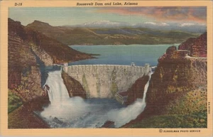 Roosevelt Dam and Lake Arizona Aerial View c1930s Linen Postcard UNP 12211.5 - Picture 1 of 7