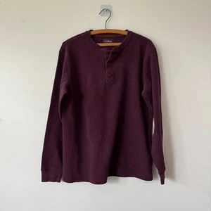 LL Bean Thermal Mens M Unshrinkable Mini Waffle Henley Long Sleeve Deep Wine - Picture 1 of 7