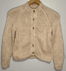 Vintage 50s Cardigan Sweater Small Knit Beige Button Up Hippie Prairie - Picture 1 of 8