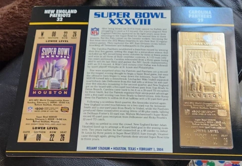 SUPER BOWL  38 patriots panthers  NFL GOLD SB Xxxviii TICKET Willabee & Ward Cover