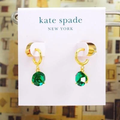 NWT Kate Spade Brilliant Tri-Prong Huggies Earrings $48 Pine Frost Green - image 1 of 4