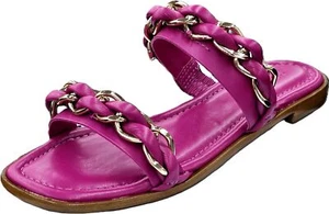 Schutz Vallen Hot Pink Braided Chain Straps Embellished Upper Flats Sandals - Picture 1 of 4