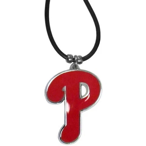 Philadelphia Phillies Necklace Black Rubber Cord Metal Pendant MLB Fan Baseball Cover