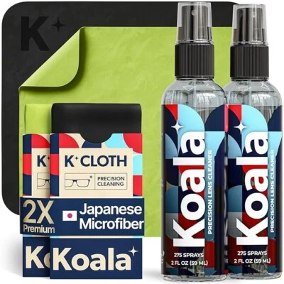 BRANDED Koala Eyeglass Lens Cleaner Spray Kit 2 Bottles 2 Microfiber Cloth Alcohol Free