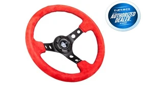 NEW NRG Deep Dish Steering Wheel 350mm Red Suede Black Center RST-006S-RR - Bild 1 von 4