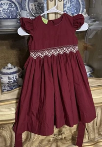 Le Za Me Deep Red Smocked Dress Size 5 Christmas Boutique - Picture 1 of 3