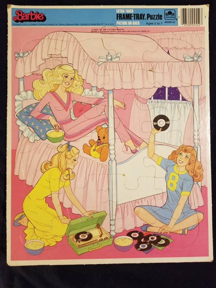 1985 Mattel Extra Thick Frame Tray Puzzle Golden Barbie Sleep over Party VINTAGE - Image 1 of 4