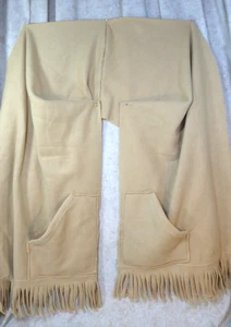 Women's Vintage Light Brown Fringe Trim Fleece Scarf with 2 Front Pockets - Picture 1 of 2