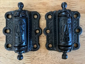 Antique Vintage Cast Iron Screen Door Hinges Spring Loaded Hardware Lot of 2 - Picture 1 of 10