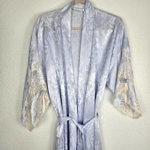 Vintage Christian Dior Peignoir Lingerie Blue Rose Lace Robe Elegant Floral USA - Picture 1 of 13