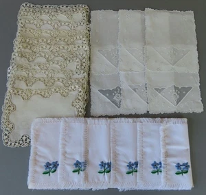 3 Sets Vintage Linen Organdy COCKTAIL Napkins Hand Embroidered Flowers MADEIRA + - Picture 1 of 8
