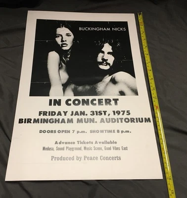 Authentic Reproduction Peace Concert Poster - Buckingham Nicks Birmingham 1975 - Image 1 of 4