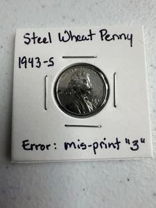 1943 Steel Wheat Penny ( 1 Cent) with Error - Misprint “3” - Picture 1 of 3