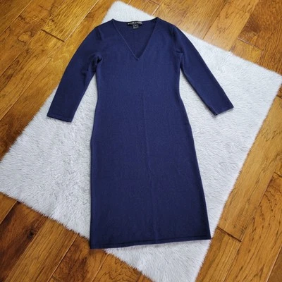 Ralph Lauren Black Label Wool Dress Women's Small 3/4 Sleeve Indigo Blue V-Neck - Image 1 of 4